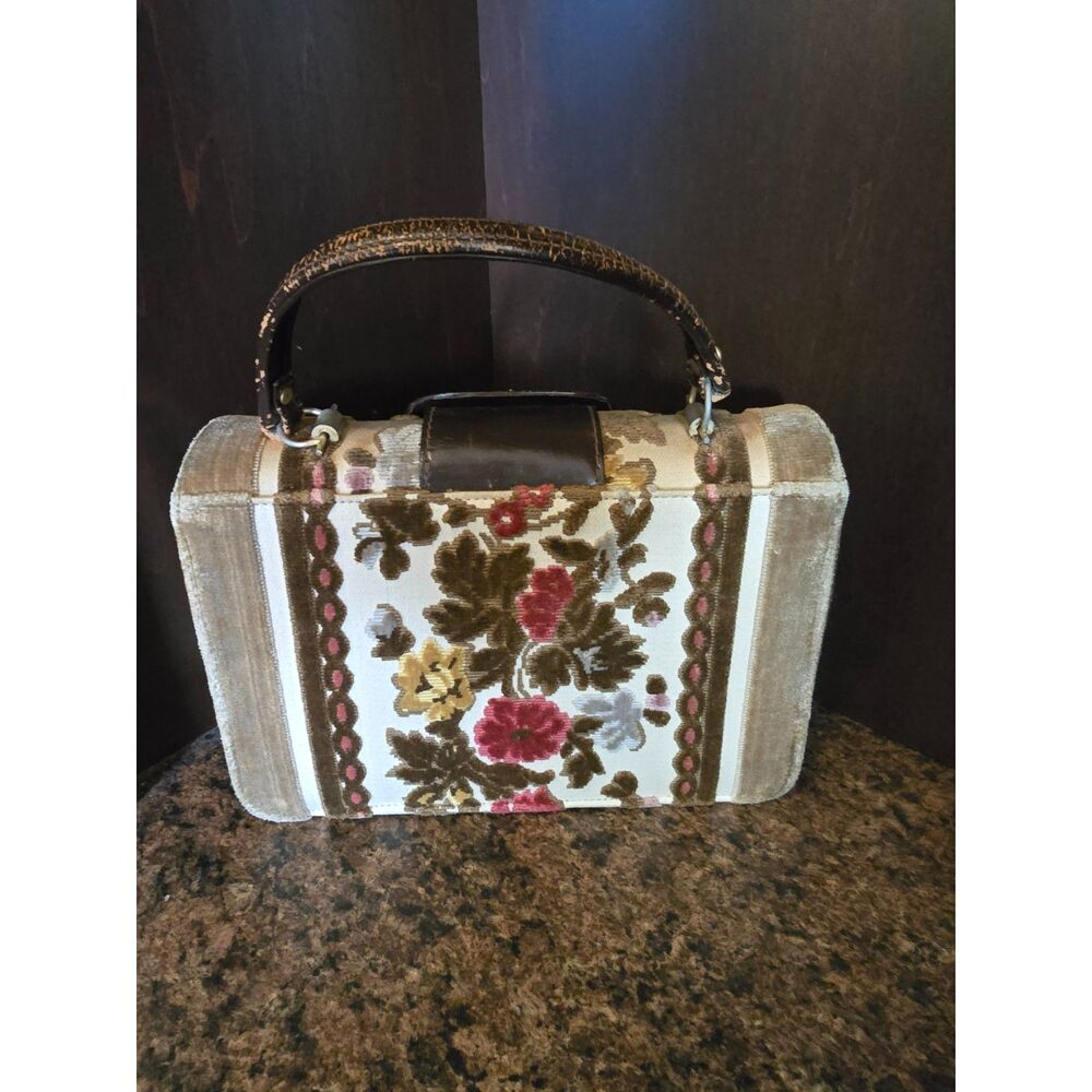 Vintage Areitio Spain Floral Print Jacquard  Fabric Baguette bag (1950s) - Picture 6 of 7